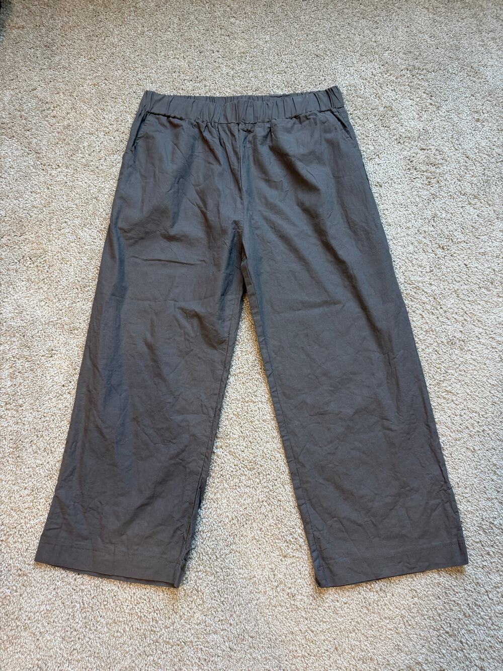Gray Cropped Wide Leg Capri Cotton Pants XL Elastic Waist Flare Gaucho